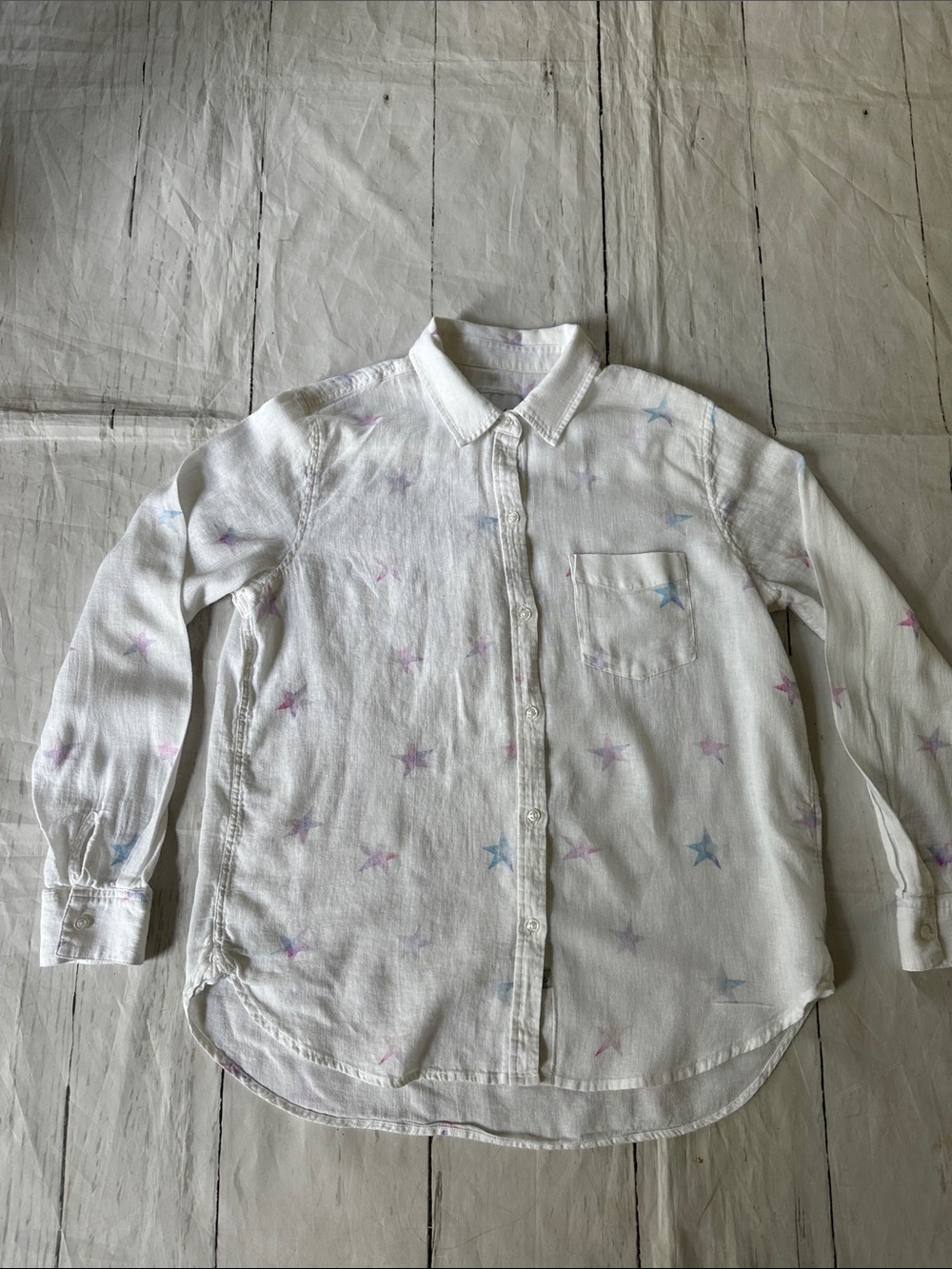 Rails Charli Stars top White Star-Print Button-Up linen Blouse sheer small